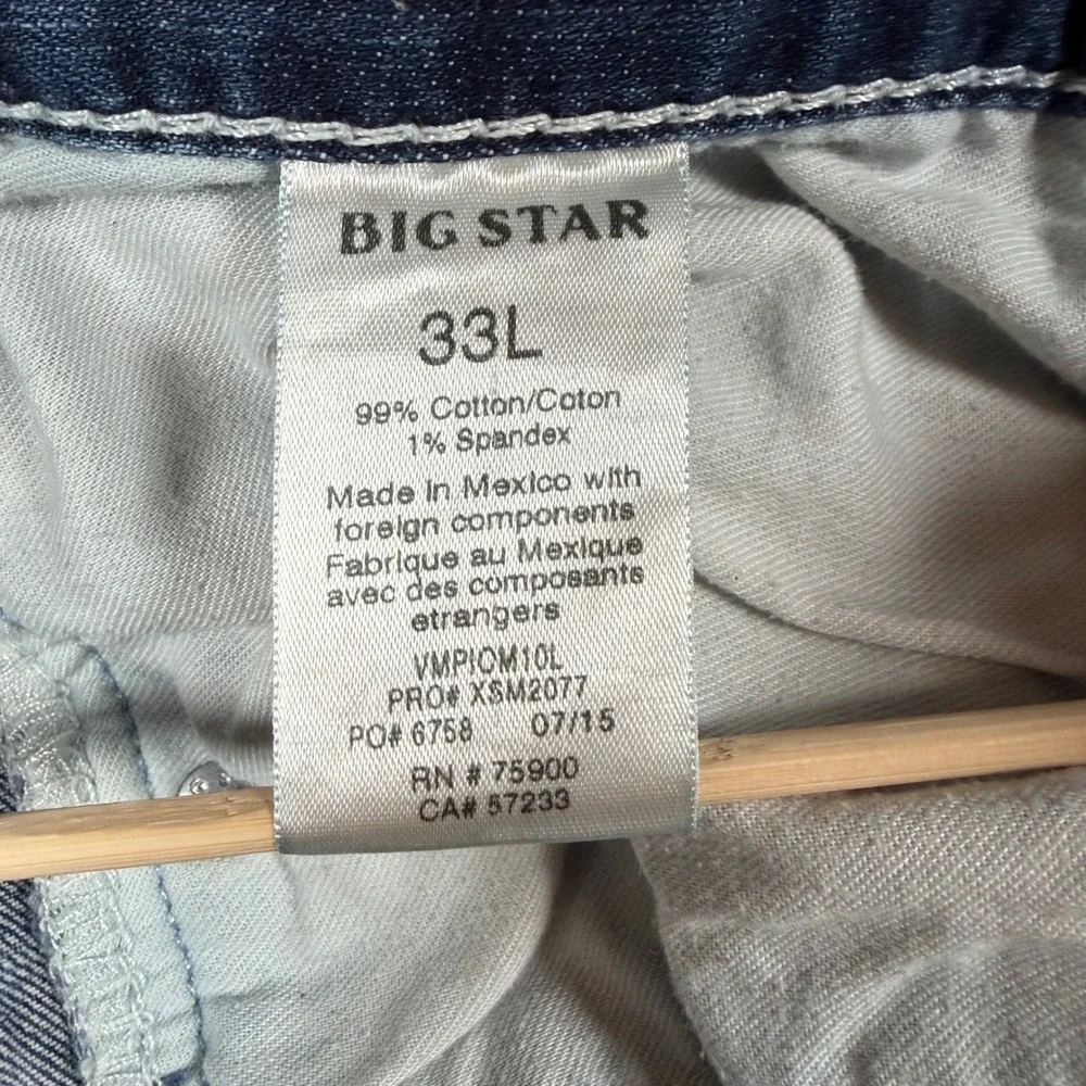 Big Star Pioneer Boot Jeans Mens 33L Distressed‎ Blue Wash Denim